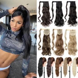 Long Thick Wrap Around Ponytail Clip In Hair Extensions As Human Hair Straight - Picture 1 of 68