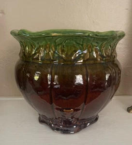 Weller Art Pottery Jardiniere Planter Pot Majolica Drip Green/Brown Glaze 7.5 “ - Picture 1 of 7