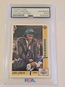 Larry Johnson Autographed Hand Signed on Card 1991-92 Upper Deck #2 Rookie - PSA - Picture 1 of 15