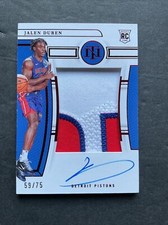2022-23 National Treasures Jalen Duren Rookie Patch Auto RPA Red /75 Pistons