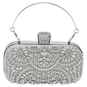 Evening Bags, Rhinestone Clutch Purse Chain Strap Handbag, Silver - Picture 1 of 6