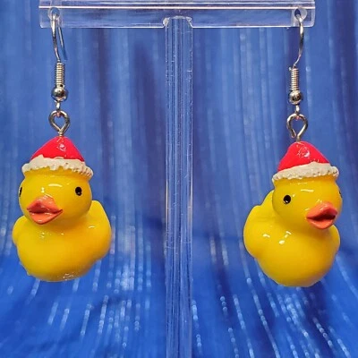 Santa Ducky Earrings St. Nick Duck Santa Claus Christmas Winter NEW - Image 1 of 4