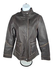 Callaway Women's Brown Leather Jacket Size Medium 100% Genuine Leather - Picture 1 of 21