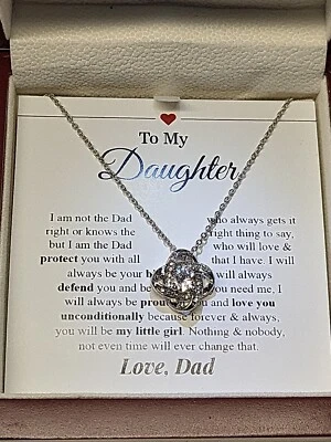 Love узел ожерелье в освещенный деревянный дисплей коробка с моей дочери любовь папа карта - Изображение 1 из 4