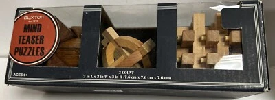Buxton Wooden Mind Teaser Puzzle Set - 3 Puzzles In One Box NOS - Image 1 of 4