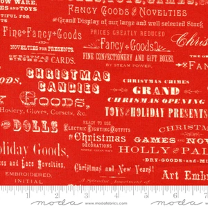 MODA FABRICS #7396 12" WORDS OF THE HOLIDAY ON A RED BACKGROUND BTY - Picture 1 of 1