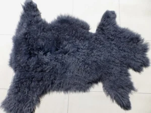 sheepskin leather hide Dark Steel Blue Long Thick Plush Fluffy Hair - Picture 1 of 6