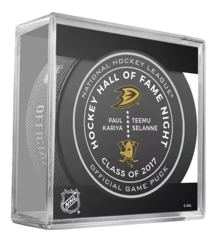Anaheim Ducks Paul Kariya Teemu Selanne Hall Of Fame Official Game Hockey Puck Cover