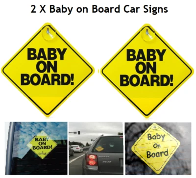2pk Baby on Board Car Signs Suction Cup Baby Passenger 2 Car Safety Warning Sign