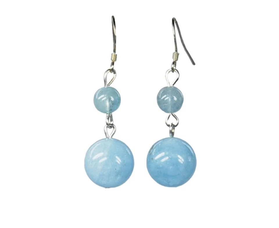 Orecchini IN Acquamarina Forma a Sfera Ø-12 E Ø-8 MM 925 Argento Gancio - Immagine 1 di 1