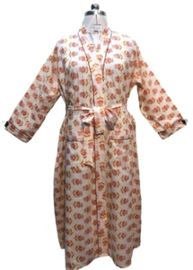 Kimono Morgenmantel Indisch Damen Lang Prints Orange Weiß Farbe Free Size - Bild 1 von 6