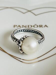 💜PANDORA Rare Garden Odyssey White Pearl Ring Size 52 💝 Wonderful Gift 🎁