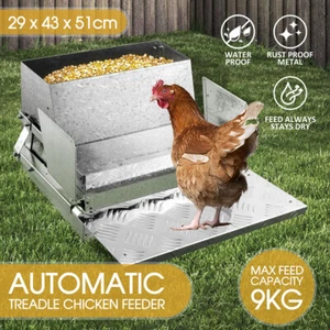 20LBS Auto Automatic Chicken Feeder Galvanized Poultry Chook Treadle Self Coop - Picture 1 of 9