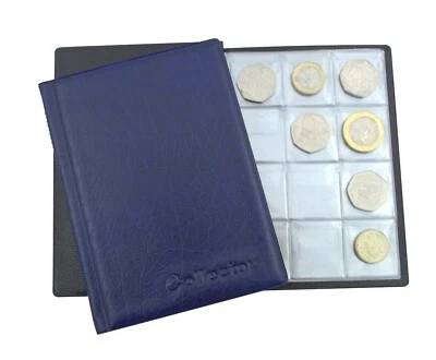 COLLECTOR Album 96 COINS PERFECT for 50p £1£ 2 COIN FOLDER BOOK POCKET blue