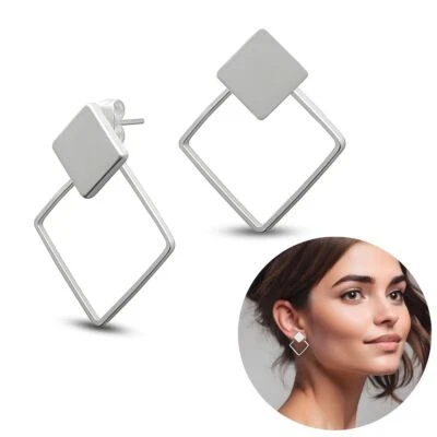 Moderno Orecchini Pendenti Forma Diamante Opaco & Argento Geometrica per Donna - Immagine 1 di 4