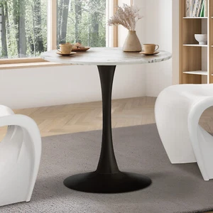 Oikiture 60cm Dining Table Kitchen Marble Tulip Round Metal Leg White&Black - Picture 1 of 10