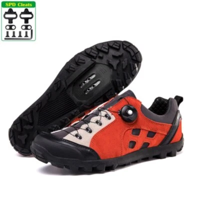 Self Locking Mountain Bike Shoes Cycling MTB Men Road Speed Cleats Sneakers Red - Image 1 of 4