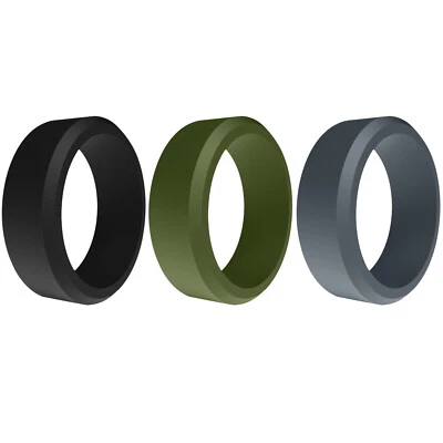 Anillo de boda de goma de silicona de 8 mm de ancho para hombre 3 piezas banda flexible de entrenamiento talla 8-13 Foto 1 de 4