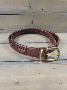 COACH Mens 42” Brown Leather Belt Brass Herringbone Woven Buckle Braided #5922 - Picture 1 of 12