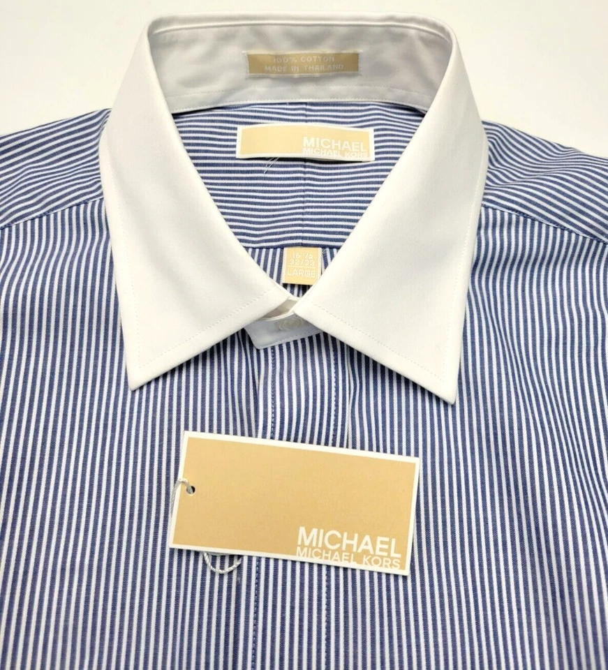 NUEVA Camisa de Vestir Michael Kors Rayas Para Hombre GRANDE 16.5 32/33 Azul COLLAR CONTRASTADO Foto 1 de 4