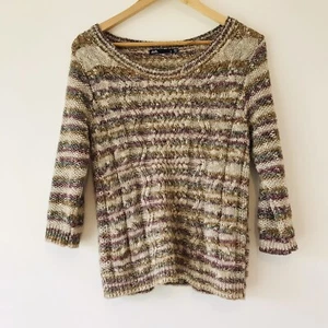 Dotti Size S Multicoloured Jumper Sweater Pullover Knit Pink Beige Green Cotton - Picture 1 of 6