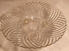 Round 10" Clear Glass Cut Swirl Pattern 3 Footed Fruit Dish
