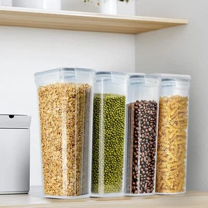 SET OF 4 AIR TIGHT STORAGE CONTAINERS CEREAL FOOD DRY KITCHEN PATRY DISPENSER - Picture 1 of 11