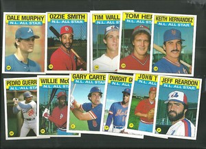 11 1986 Topps Baseball Cards NL All Stars Hernandez McGee Wallach Murphy Gooden
