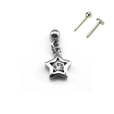 Stern Anhänger Kristall Ohr Helix Tragus Piercing mit Labret oder Stab 1,2mm NEU - Bild 1 von 2