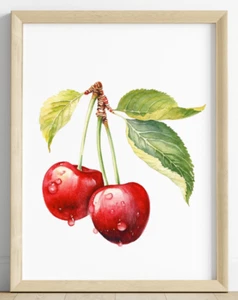 Kirschen Wandbilddruck, Kirsche Küche Kunstdruck, Essen Wohndeko Kunst #30 - Bild 1 von 2