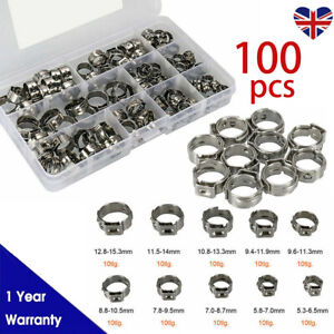 100PCS Single Ear Plus Stainless Steel Hose Clamps O Clips Pipe Fuel Water Air
