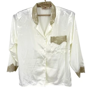 Victoria's Secrets Vintage Gold Label Satin Lace Ivory Blouse Top Medium New - Picture 1 of 6