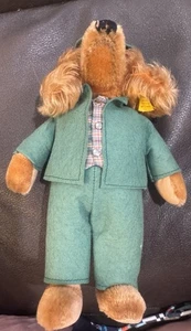 Steiff Waldili Hunter anni 60 bassotto cane mohair 26 cm 10 pollici tuta feltro pulsante ID - Foto 1 di 6