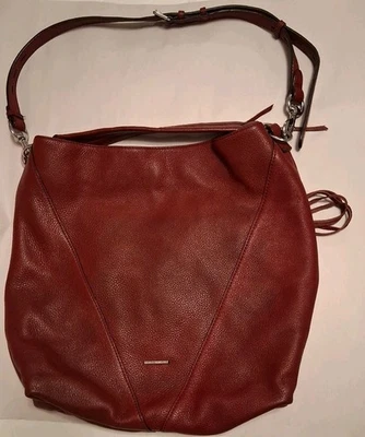 Bandolera Rebecca Minkoff Cuero Guijarro Borgoña Hombro 2 Cremallera Flecos Cartera  Foto 1 de 4