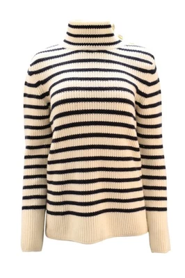Tory Burch Striped Turtleneck Sweater In Wool Women White S Foto 1 de 4