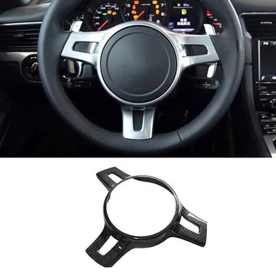 Real Dry Carbon Fiber Steering Wheel Cover Trim For Porsche 911 981 2010-2015 - Image 1 of 4