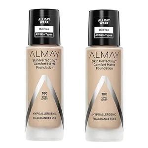Pack of 2 Almay Skin Perfecting Comfort Matte Foundation, Cool Ivory 100 - Picture 1 of 5