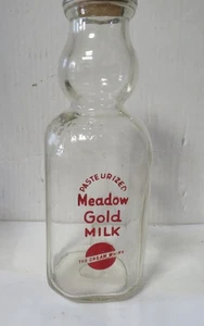 Vintage Meadow Gold ECKIG Creme Top Quart Glas Milchflasche - schöne Farbe! - Bild 1 von 7