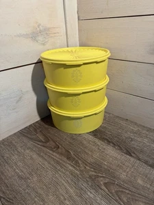 Vintage Servier Tupperware gelb Kanister 1204-14, 3er Set mit Deckel stapelbar - Bild 1 von 4