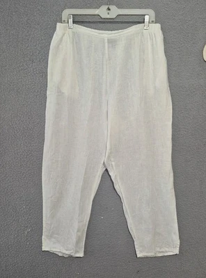 FLAX High Women's Waist Cropped 100% Linen Pants with Pockets White M - Image 1 of 4