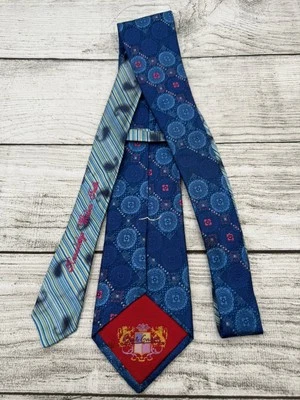 Corbata Robert Graham Azul Seda Multi Abstracta Colorida Geo Floral Medallones EE. UU. Foto 1 de 4