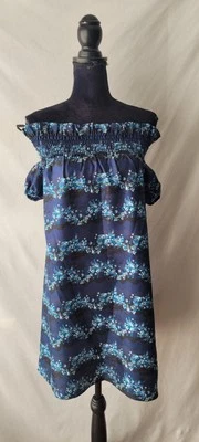  Zac Posen Women's Blue Off-the-Shoulder Short Sleeves Floral Mini Dress Sz 2 - Image 1 of 4