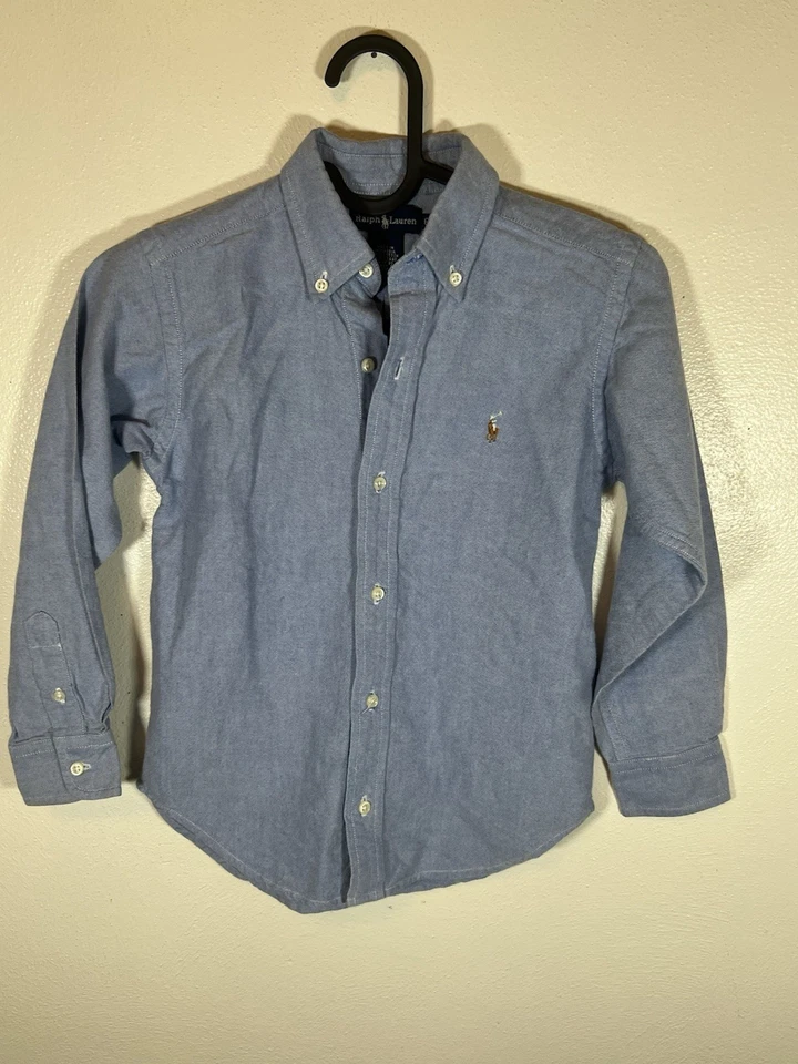 Camisa Oxford Ralph Lauren Masculina Tamanho 6 Azul Cor Pônei Manga Longa - Imagem 1 de 3