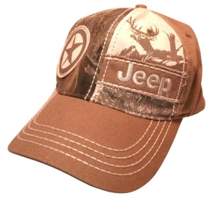 Cappello Berretto Vintage Jeep Mimetico Regolabile Cervo Caccia Stella Logo Marrone OSFM Outdoor - Foto 1 di 13