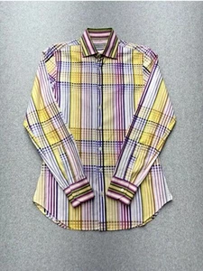 Etro Shirt Mens Size 38 Medium Yellow Plaid Preppy Streetwear Casual Party - Picture 1 of 5