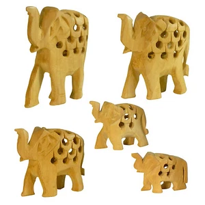 Elefanten 5er Set Holz Elefant Familie PORTOFREI Holztiere Deko Skulptur - Picture 1 of 1