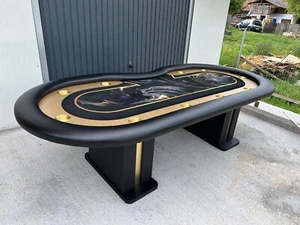 Gold Poker Table Racetrack Cup holders Leather Legs Dealer Entrance Custom Table - Picture 1 of 9