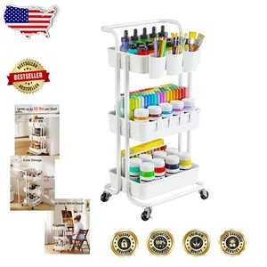 Stylish White Rolling Utility Cart with Cups & Hooks - Easy Assembly & Mobility - Picture 1 of 9