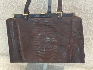 BOLSO DE ESCORT VINTAGE GENUINO MARRÓN LAGARTO MARCO ESTRUCTURADO BOLSO CARTERA DE COLECCIÓN - Imagen 1 de 12