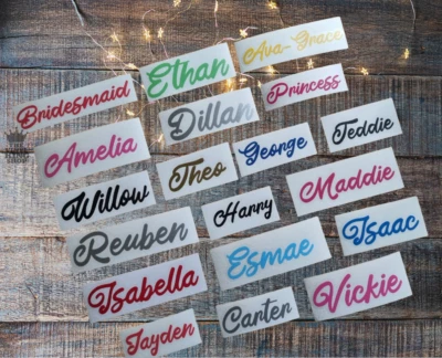 Personalised Vinyl Name Stickers Decal Label Water Bottle Wedding School Winter - Image 1 of 4